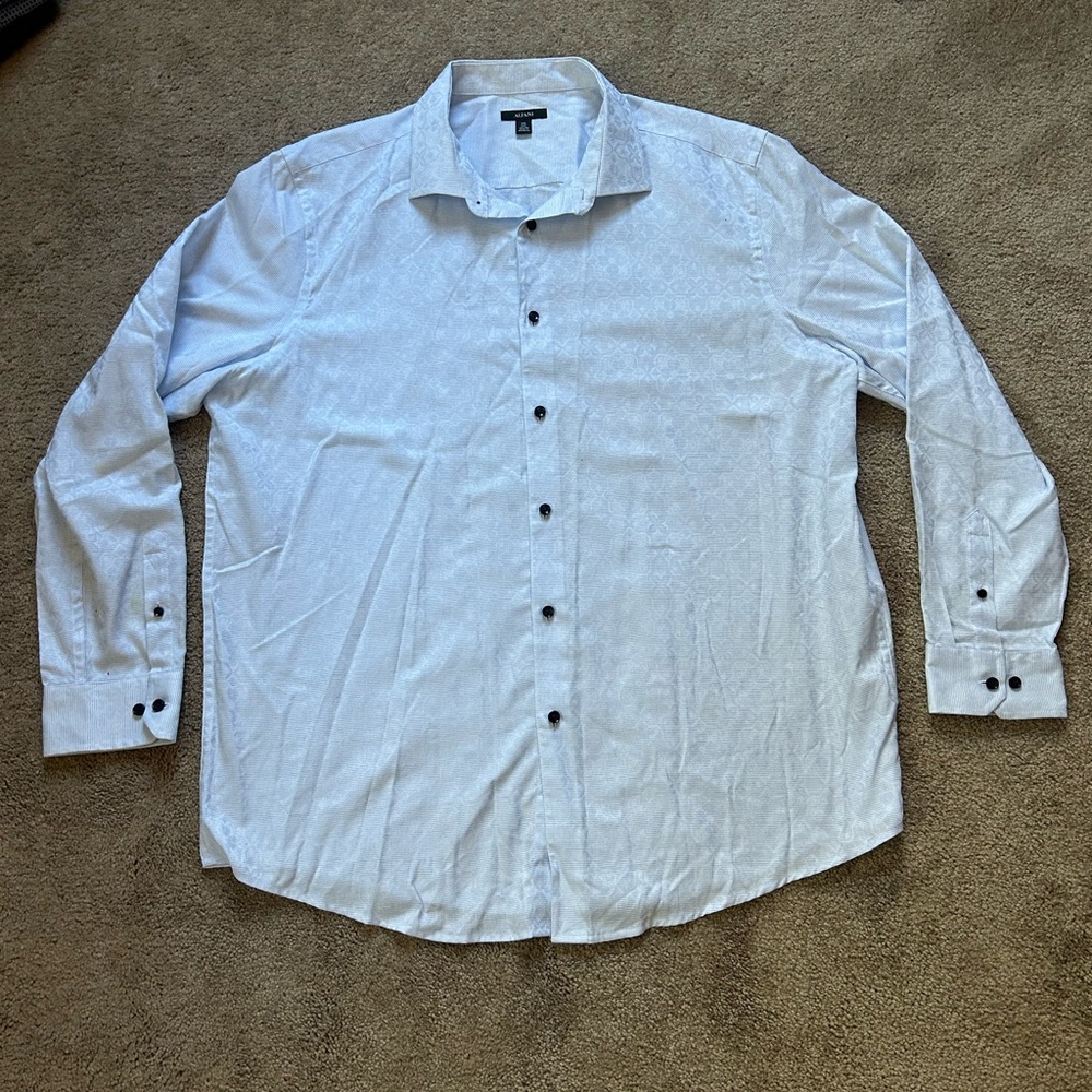 Alfani White and Blue Casual Button Down Shirt